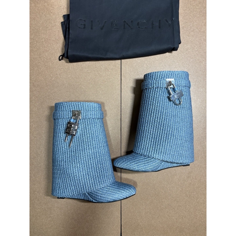 Givenchy Shark Lock Ankle Boots Denim Blue Sz 41 Woven Padlock NIB BE603KE27W